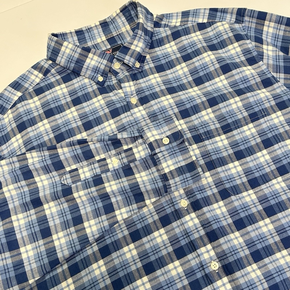 Vineyard Vines Mens Button Down Plaid Shirt XXL Long Sleeve Linen‎ Blend Preppy - Picture 2 of 11